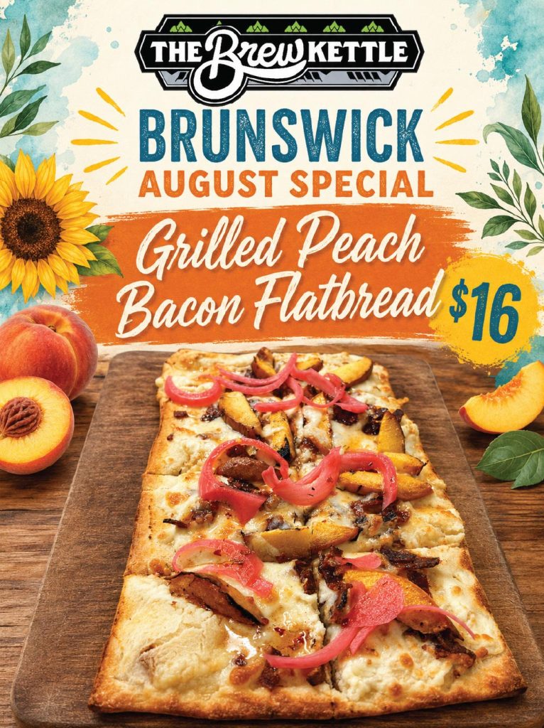 Grilled peach bacon flatbread advertisement