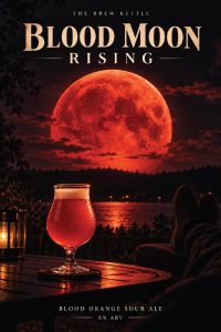 Beer glass with blood moon backdrop