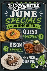 Menu featuring June specials at Brew Kettle