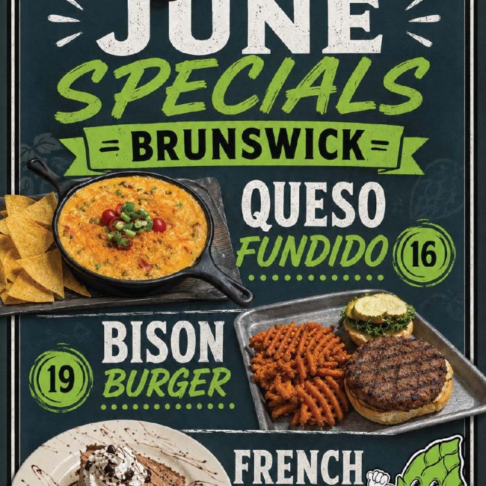 Menu featuring June specials at Brew Kettle