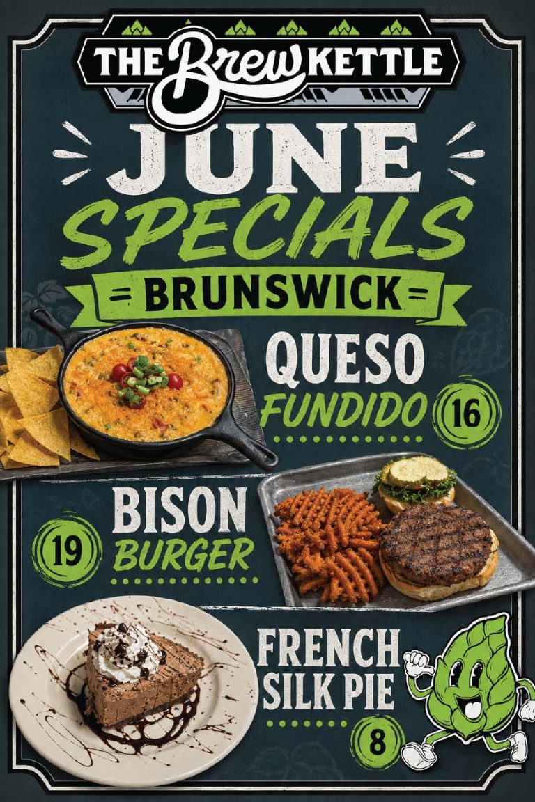 Menu featuring June specials at Brew Kettle