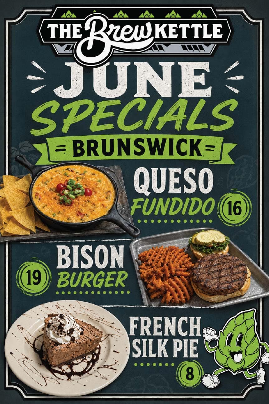 test1 3 Menu featuring June specials at Brew Kettle