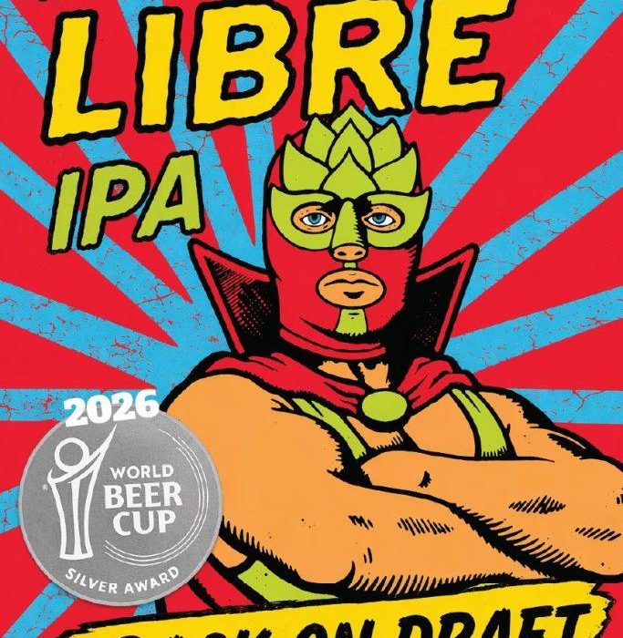 Colorful beer poster with luchador theme