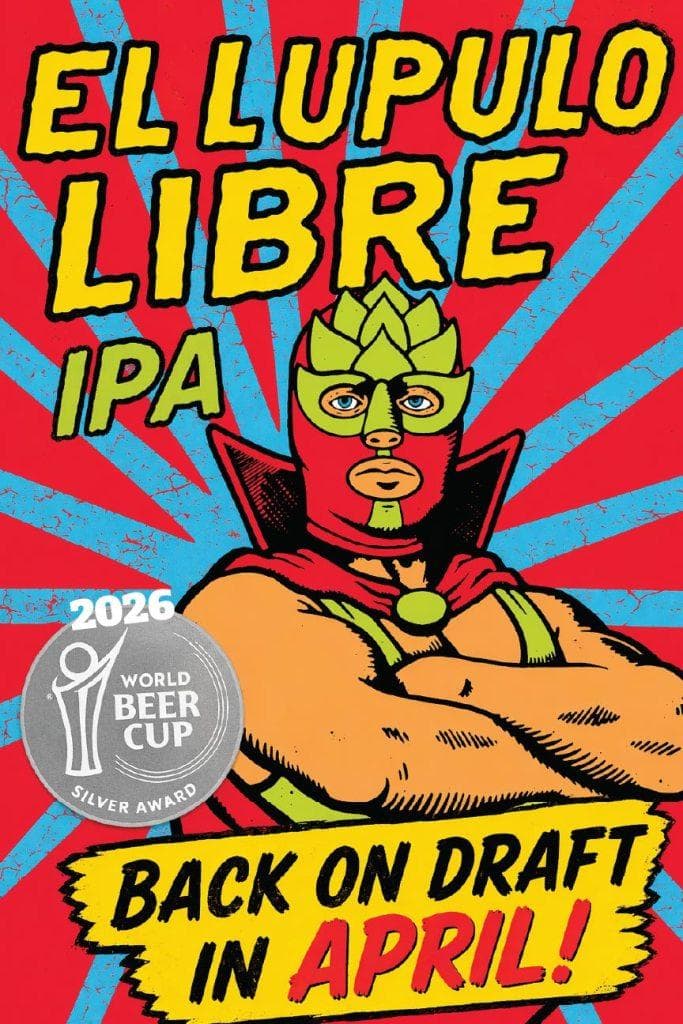 Colorful beer poster with luchador theme