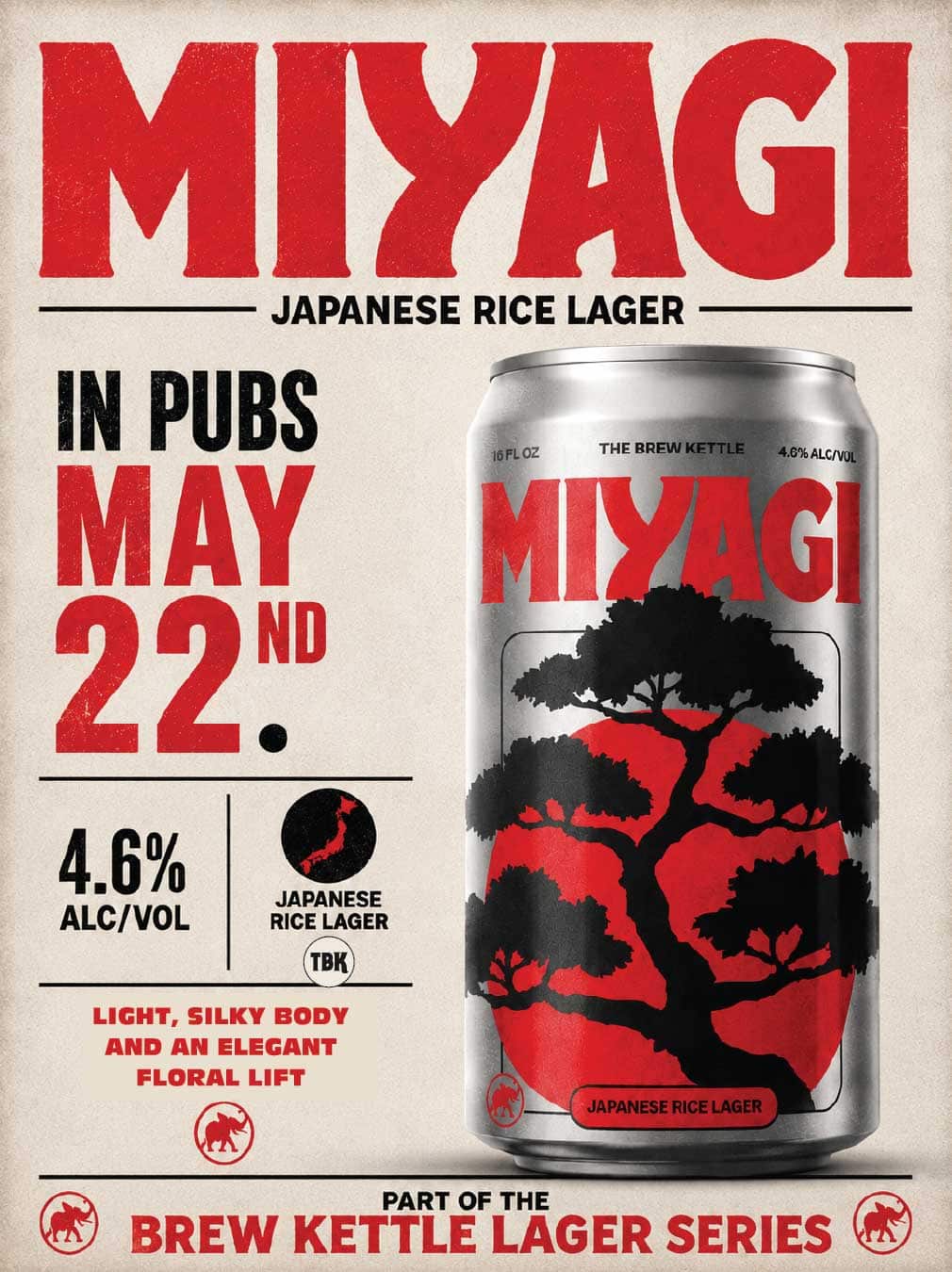 Miyagi Arrives May 22nd: The Brew Kettle’s Lager Series Continues with a Crisp Japanese Rice Lager 1 Japanese rice lager promotional poster